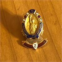 10K Gold Pearl Ruby Liberty National Service Pin