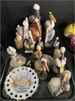Pelican Figures, Bar Glass, Decorative Plate.