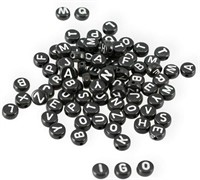 Pack of 1100 Black Letter Beads Round Alphabet Bea