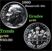 Proof 1960 Roosevelt Dime 10c Grades GEM++ Proof