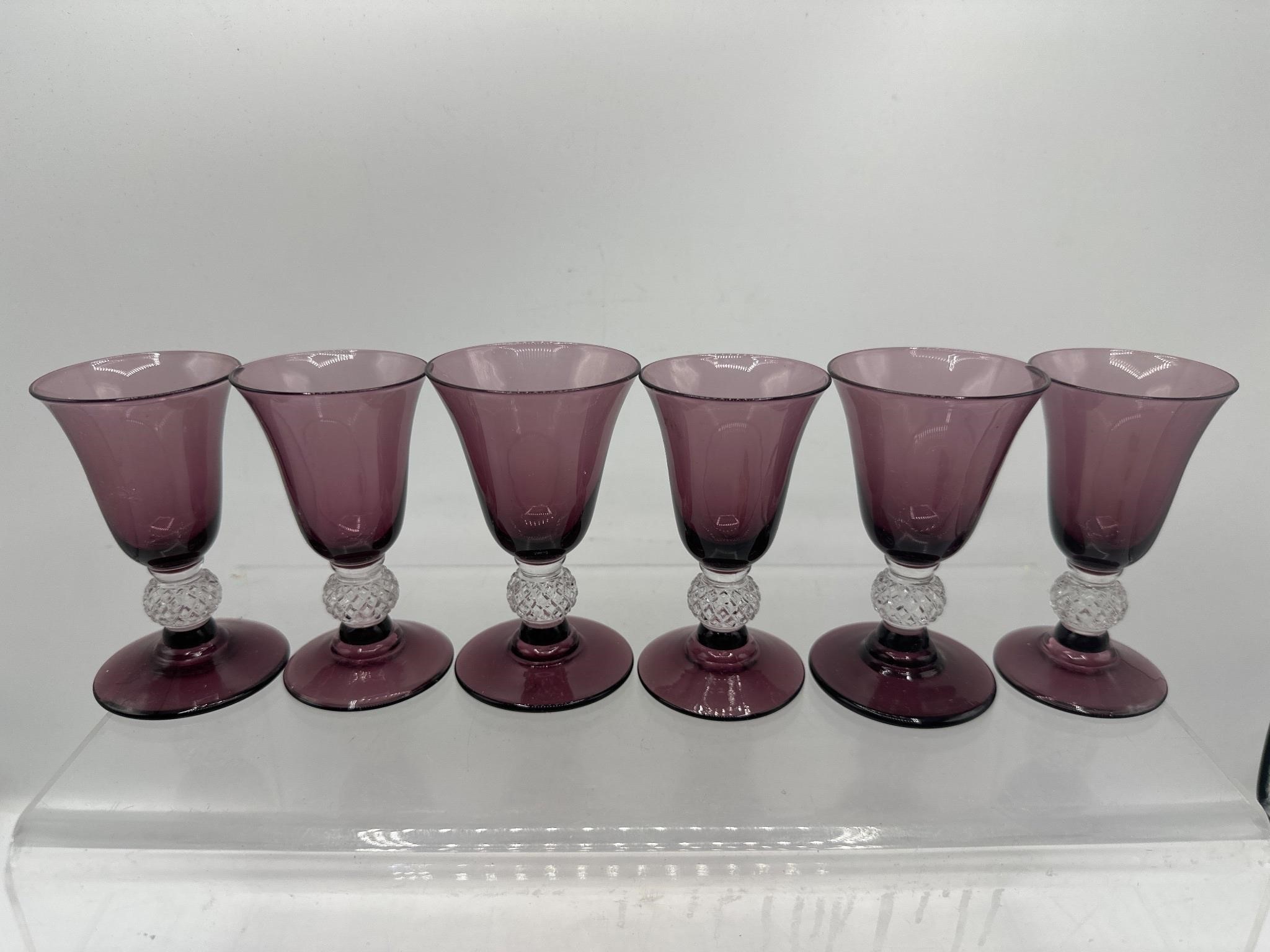 6 amethyst glass cordials