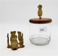 Pineapple Candleholder & Lidded Glass Jar