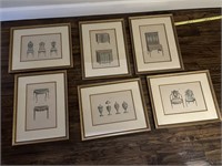 Framed Antique English Furniture Prints (set of 6)