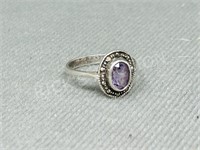 Amethyst & Marcasite sterling ring - size 6 1/2