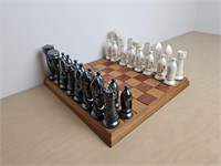 chess board, hollow filled ceramic pieces