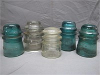 5 Antique Glass Insulators
