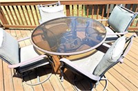 COLEMAN PATIO TABLE AND 4 CHAIRS NEEDS NEW CUSHION