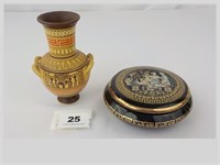 Greek Egyptian 24k Gold Trim Dish & Vase