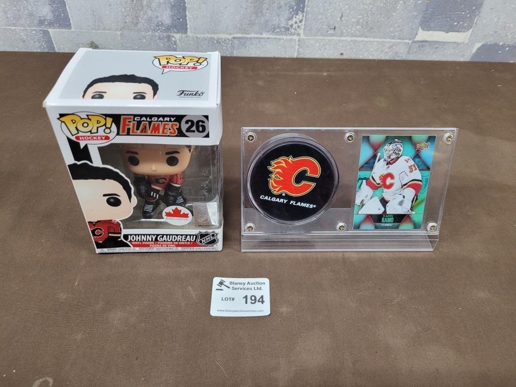 Flames puck with card and Flames POP toy