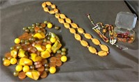 Amber Glass & plastic beads & necklaces