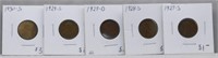 (5) Early Lincoln Cents. Dates Include: 1927-S,