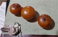 RARE 3 huge old BAKELITE butterscotch amber beads