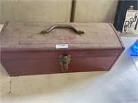 Vintage Red Metal Toolbox with Contents See Pics