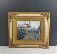 Framed Castle Photograph in Ornate White and Gold