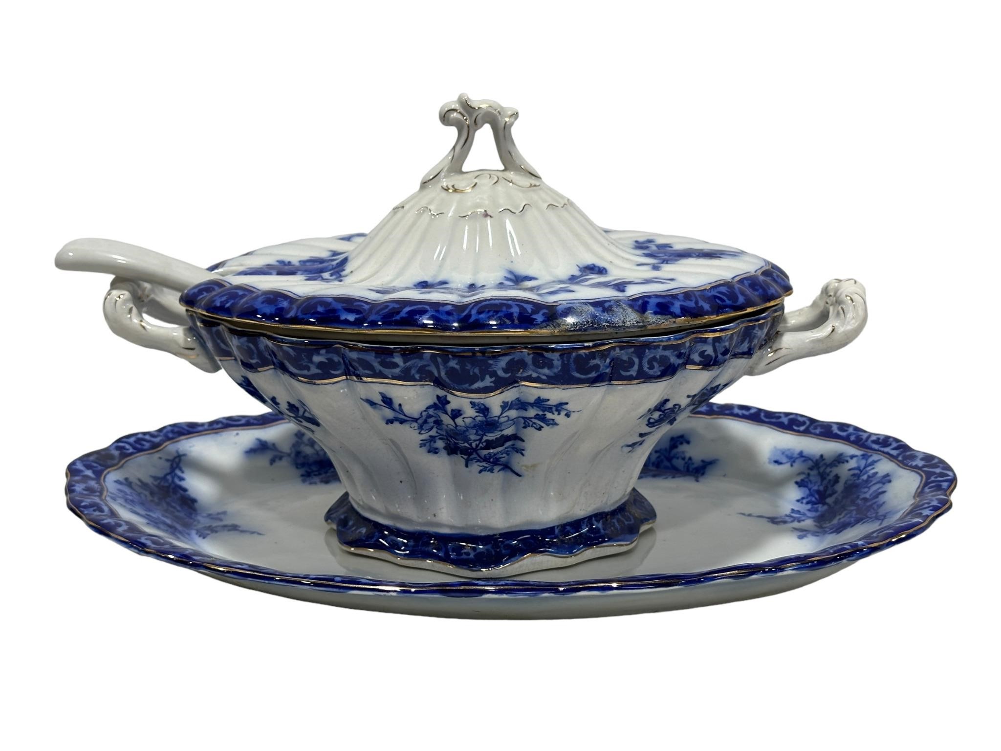 Antique Victoria Ware Flow Blue Ironstone Tureen