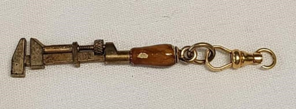 14k Gold working pipe wrench charm 2"