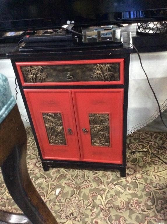 Red and black Asian side cupboard