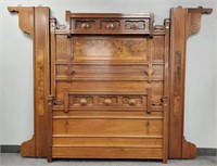 Antique Victorian walnut high back bed with burled