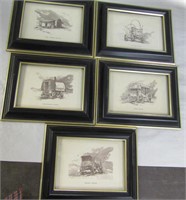 5 Framed Prints of the Old West -Wagons