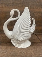 Vintage Mid Century Glazed Ceramic Swan Tv Lamp