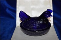 Cobalt Blue Glass Chicken-n-a-Basket .4 1/4" Long