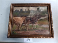 Irving Bacon Cow Painting-25.5x1.5  Needs Restor.