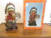 Indian Chief & Wolf Figurine