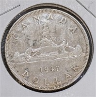 1947 Canadian Silver $1 Dollar Coin (BLUNT 7)