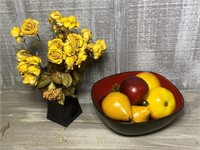 Fruit Bowl, Flower Vase & Faux Fruit