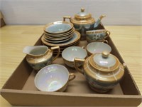 Luster ware tea set & plates.