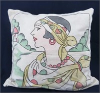 1920's "Flapper" Girl Embroidered Pillow