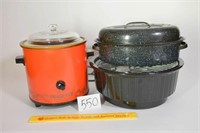 Vintage Rival Crockpot & Enamelware Roasting Pan,