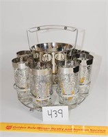 Mid Century Ice bucket & cup  w/8 Glasses