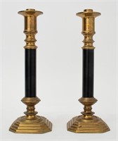 Columnar Brass Candlestick Holders, Pair