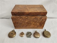 Vintage Wooden Box with Pocket Watches