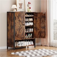 Shoe Cabinet with Doors and Shelves, 24 Pair