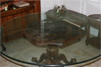 Claw Foot Pedestal Table w/ Glass Top 56" Diam
