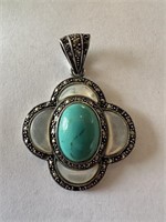 STERLING SILVER MARCASITE MOTHER OF PEARL PENDANT