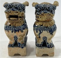 (2) Blue Ceramic Japanese Okinawa Shisa Dogs Decor
