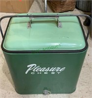 Vintage Pleasure chest metal cooler with lid.