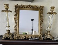 Ornate Table Mirror and Candle Sticks