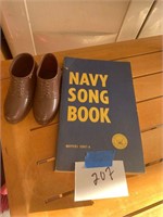 ANTIQUE NAVY SONG BOOK AND VINTAGE PLASTIC SHOES