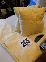 Vintage Curtain & (2) Pillows (Yellow & White)