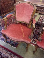 Perfect French Velour Parlor Chair with Exposed