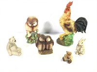 Animal Figurines Owls Rooster & More
