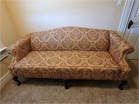Vtg. Chippendale Style Upholstered Camelback Sofa
