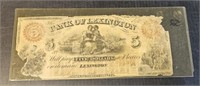 1859  $5 Obsolete Note Bank of Lexington, NC