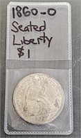 1860-O US Silver Dollar Seated Liberty repaired