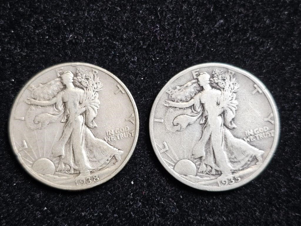 1935S & 1938 Liberty Walking Half Dollars (2)