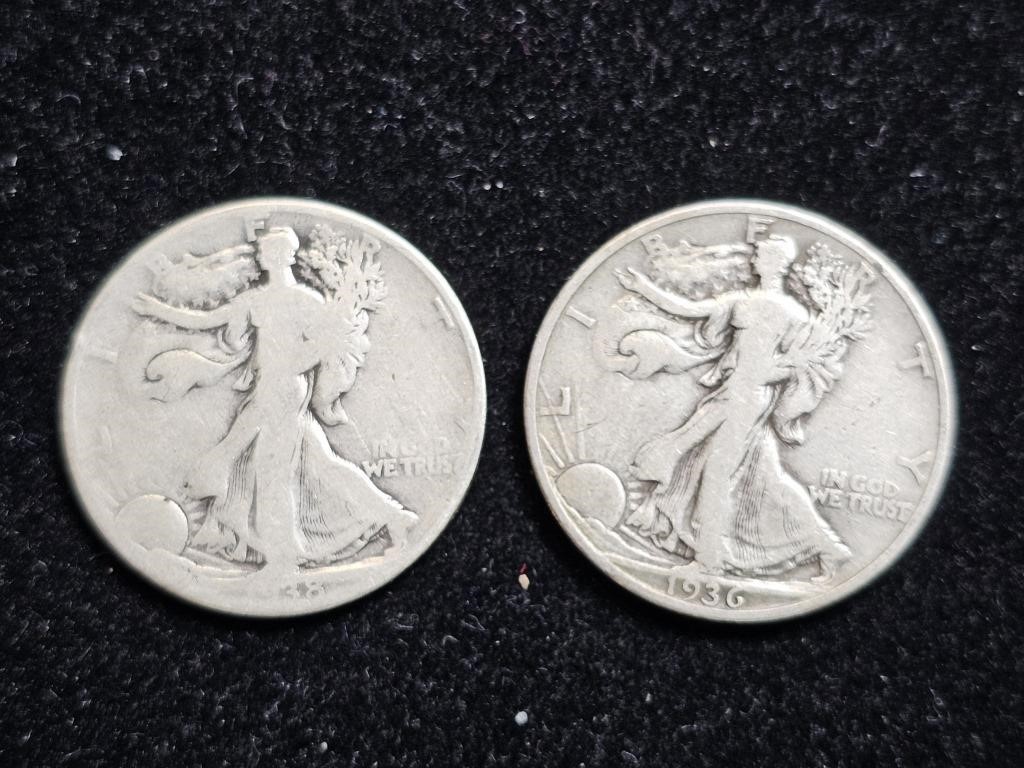 1936D & 1938 Liberty Walking Half Dollars (2)